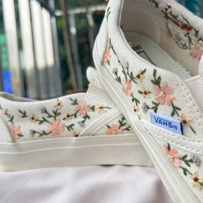 Embroidered Vans Sweet Light Pink Flower Garden