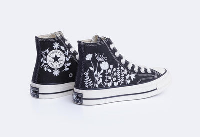 Monochrome Wildflower Converse Embroidery