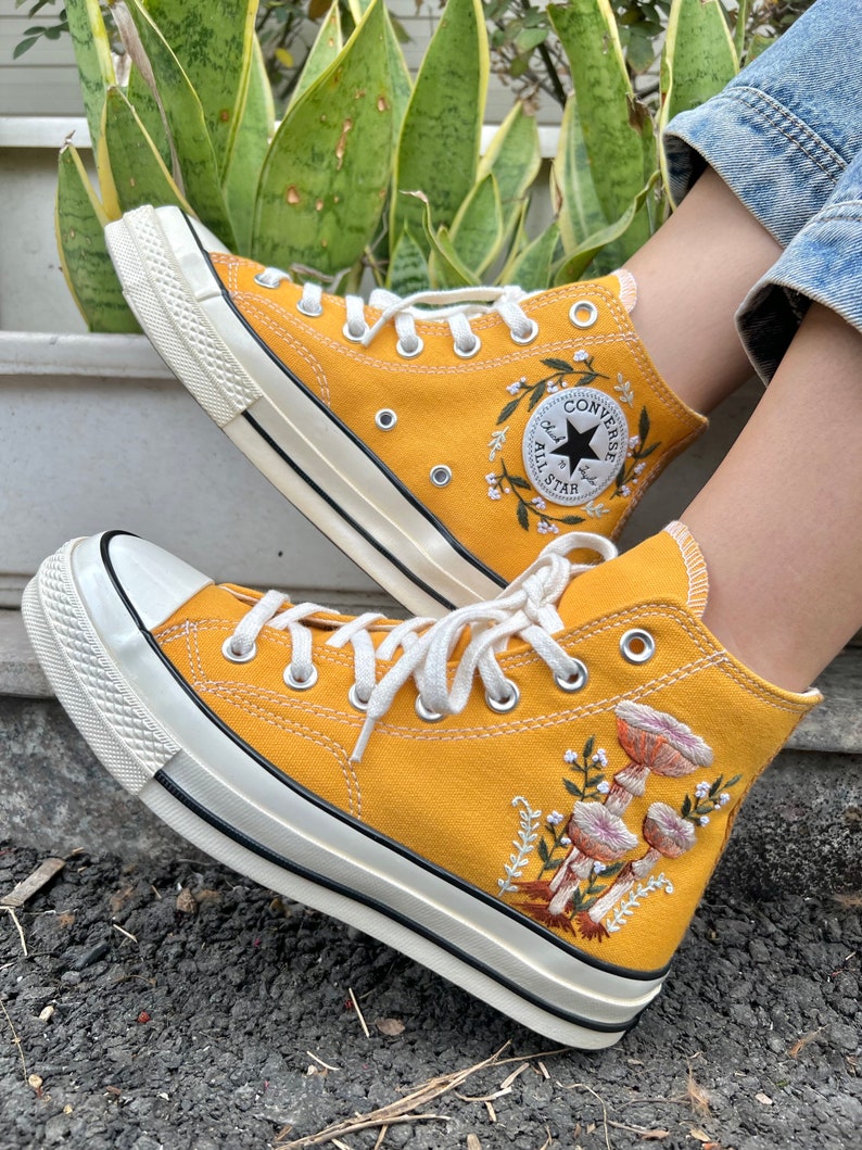 Orange Mushrooms Converse Embroidery