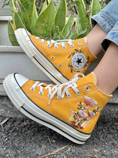 Orange Mushrooms Converse Embroidery
