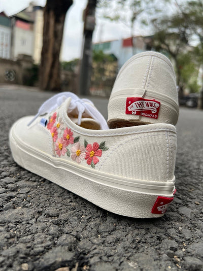 Pink Cosmos Garden Converse Embroidery