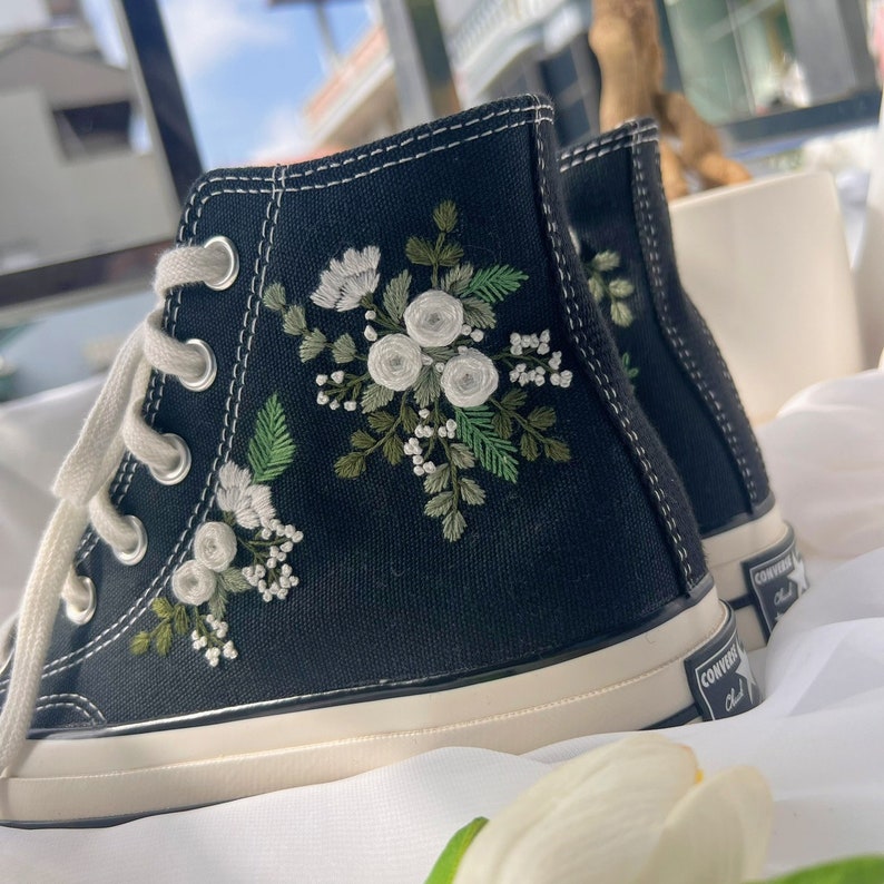 White Flower Converse Embroidery