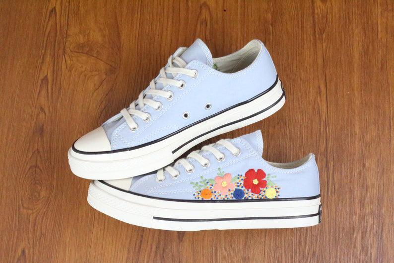 Colorful Floral Converse Embroidery