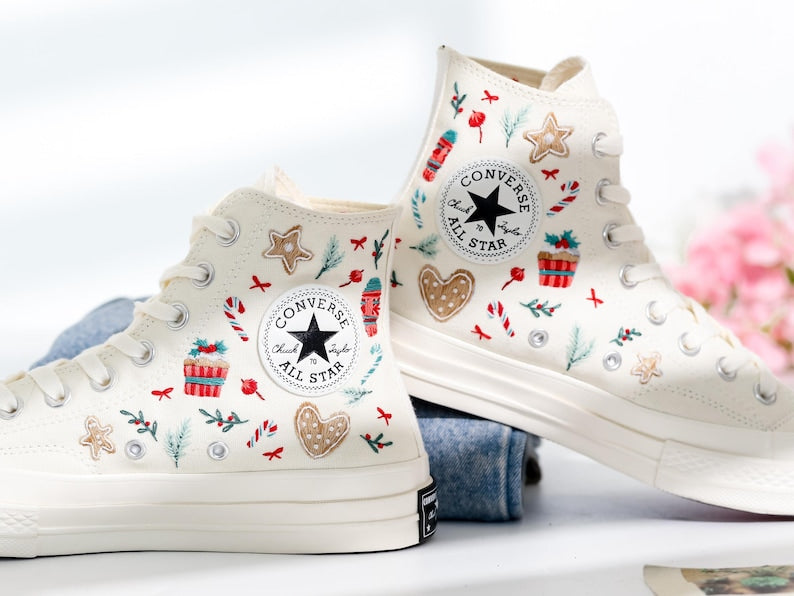 Christmas Sweaters Embroidered Converse Shoes