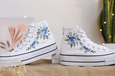 Blue Roses Wedding Converse Embroidery
