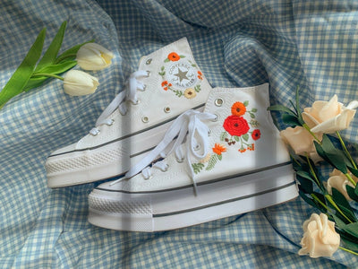 Red & Orange Flowers Converse Embroidery
