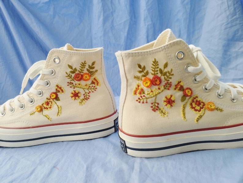 Yellow & Orange Wildflowers Converse Embroidery