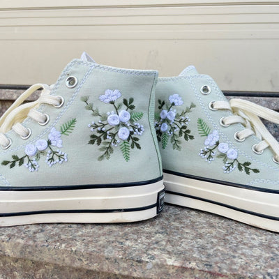 White Rose and Flower Converse Embroidery