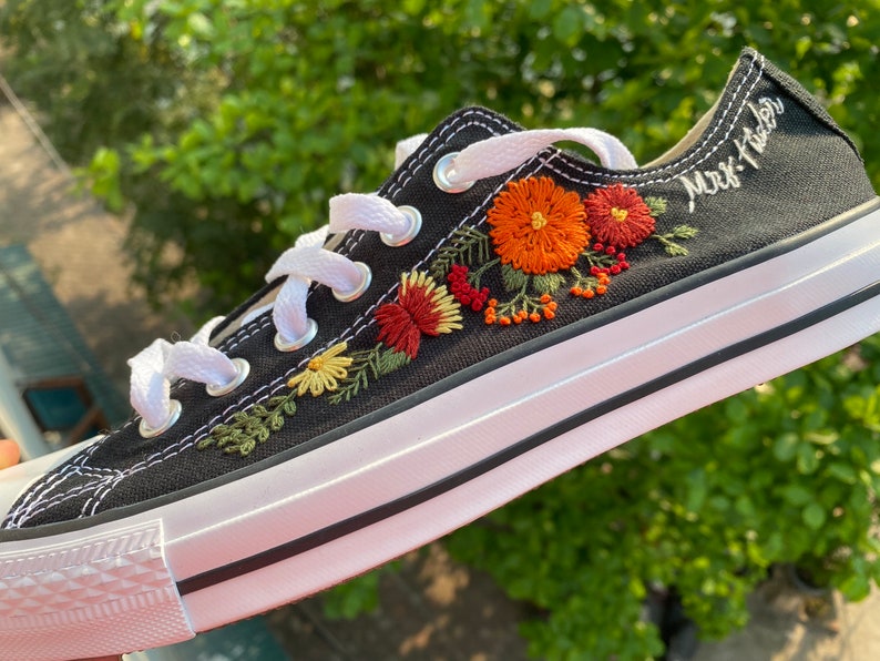 Orange & Red Floral Converse Embroidery