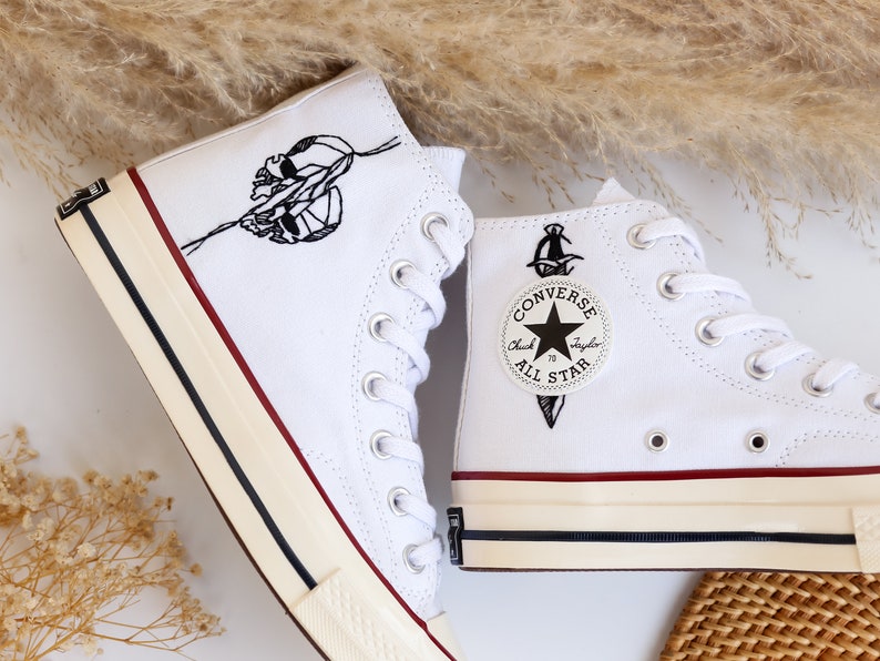 Ghost and Mushrooms Embroidered Gothic Sneaker High Tops