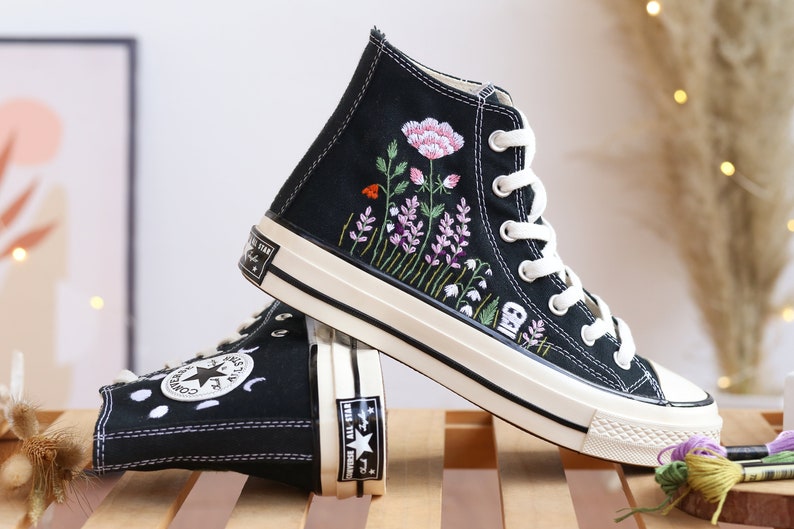 Converse High Tops Lavender and Ghosts Embroidered