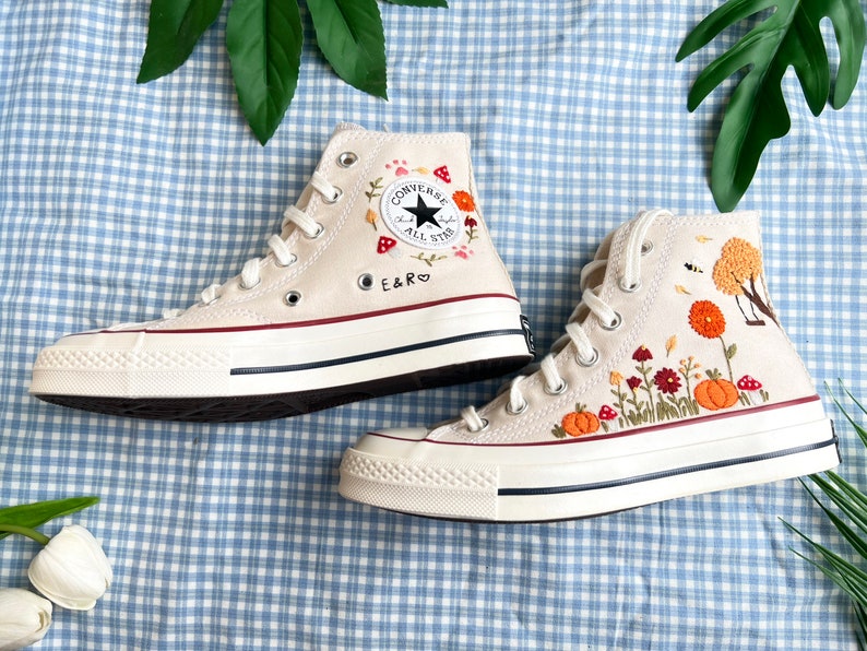Bird and Flowers Converse Embroidery