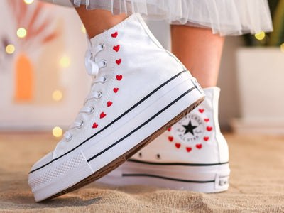 Red Hearts Line Converse Embroidery