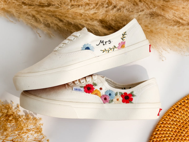 Color Flower Embroidered Vans