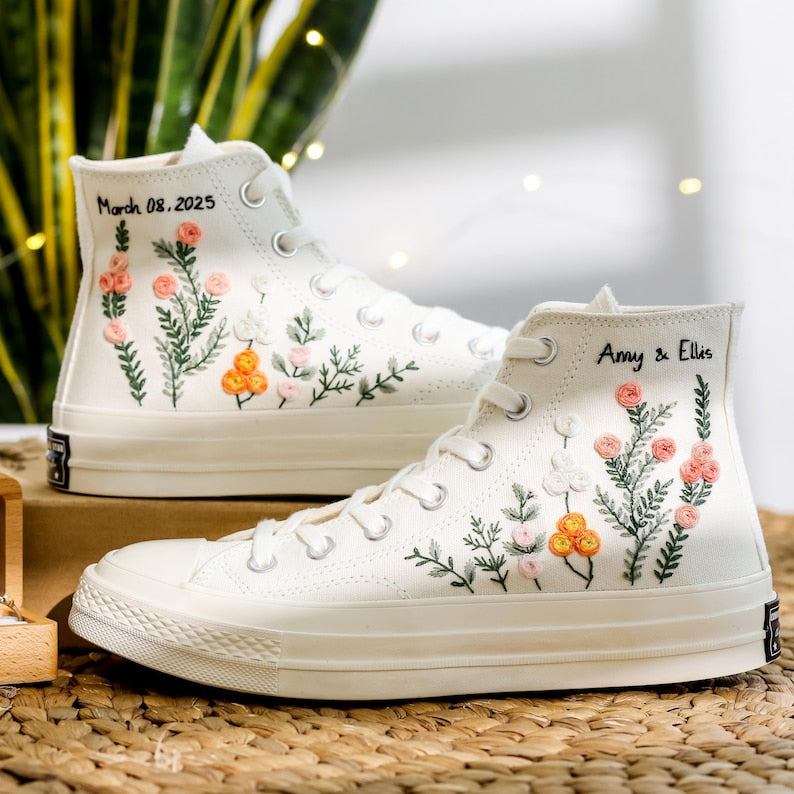 Peach Roses Wedding Converse Embroidery