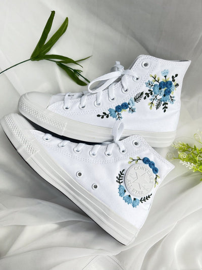 Blue Roses Wreath Converse Embroidery