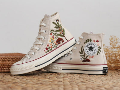 Mushroom and Wildflower Converse Embroidery