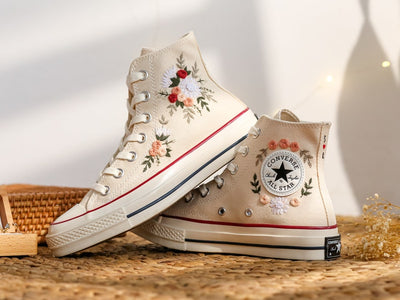 Pastel Rose and Daisy Converse Embroidery