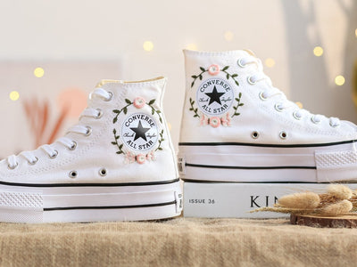 Pastel Pink Rose Bouquet Converse Embroidery