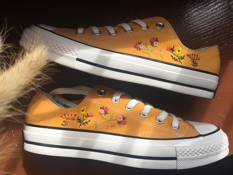 Mustard Wildflower Converse Embroidery