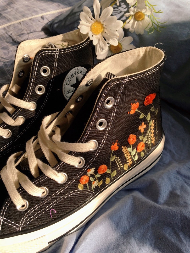 Orange Floral Garden Converse Embroidery