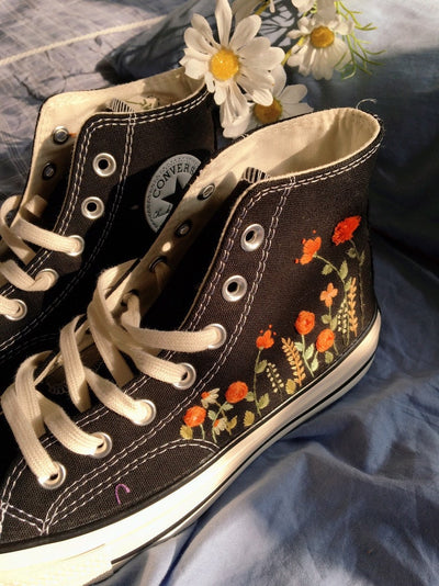 Orange Floral Garden Converse Embroidery