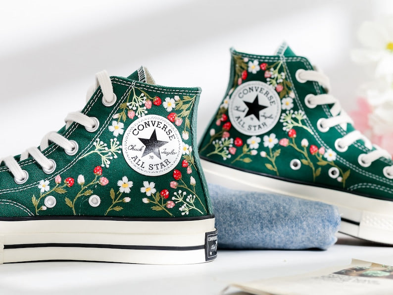 Strawberry Embroidered Converse Shoes