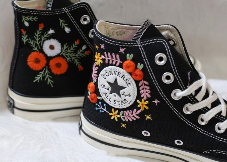Poppy Daisy Bouquet Converse Embroidery