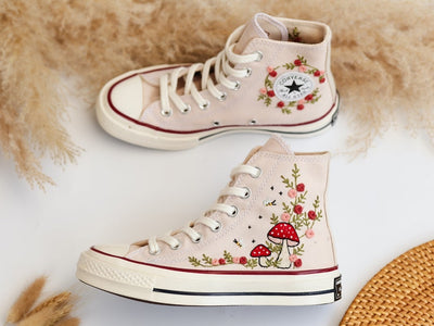 Mushrooms and Flower Embroidered Converse High Top