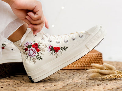 Red Roses Berry Bouquet Converse Embroidery