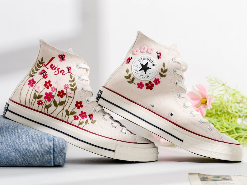 Bridal Flower Embroidered Converse Shoes