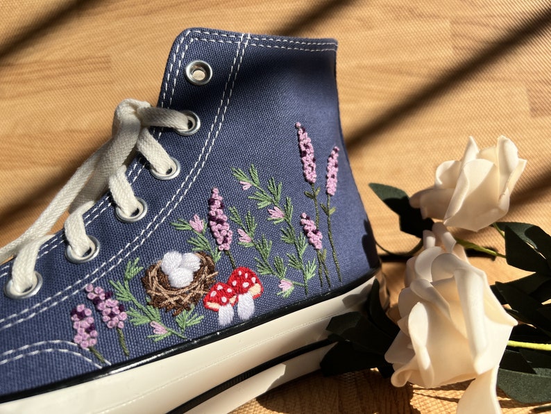 Lavender Mushroom Garden Converse Embroidery
