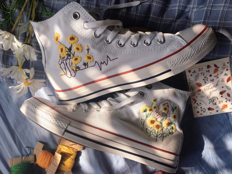 Sunflower Hand & Girl Outline Converse Embroidery
