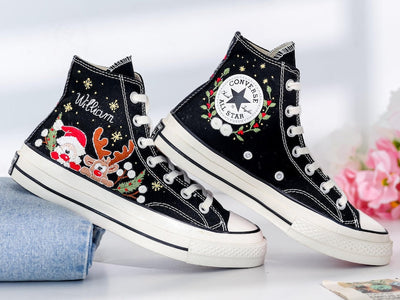 Reindeer Santa Embroidered Converse Shoes