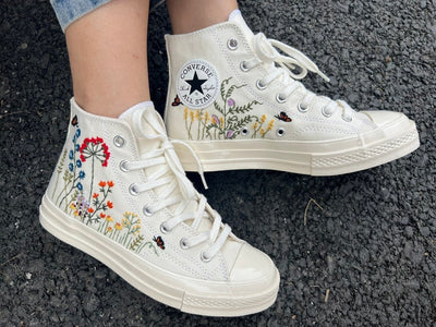 Embroidered Sneakers Colorful Flower Garden