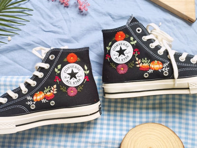 Pumpkin Floral Converse Embroidery