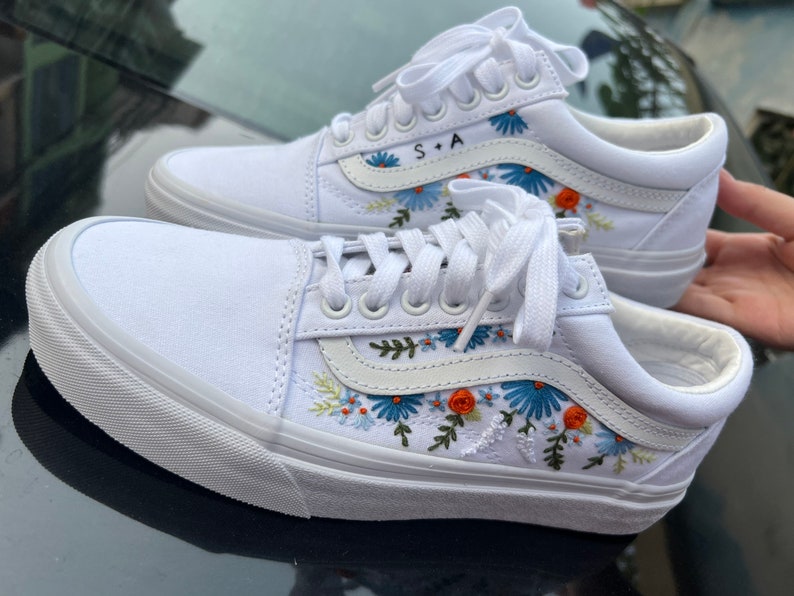 Embroidered Vans Sweet Blue Flower Garden