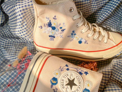 Blue Floral Wreath Converse Embroidery