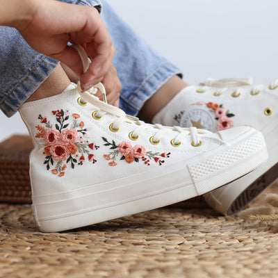 Peach Rose Wreath Converse Embroidery