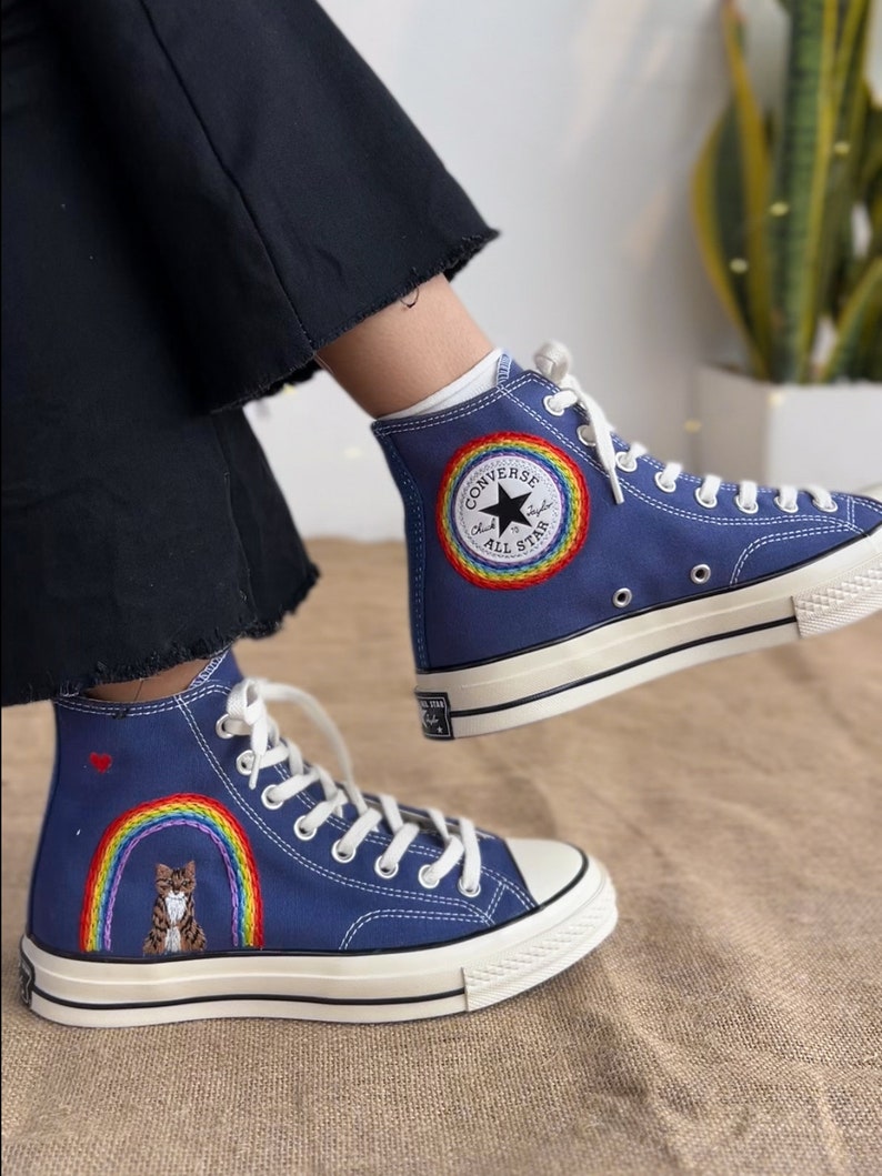 Rainbow Cat Converse Embroidery