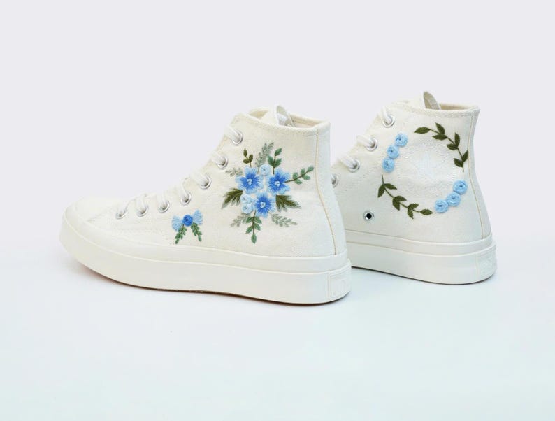 Blue Floral Bouquet Converse Embroidery