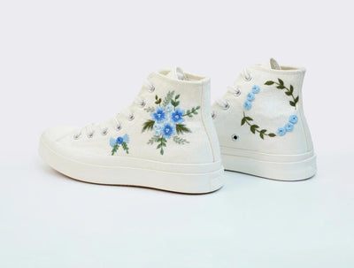 Blue Floral Bouquet Converse Embroidery