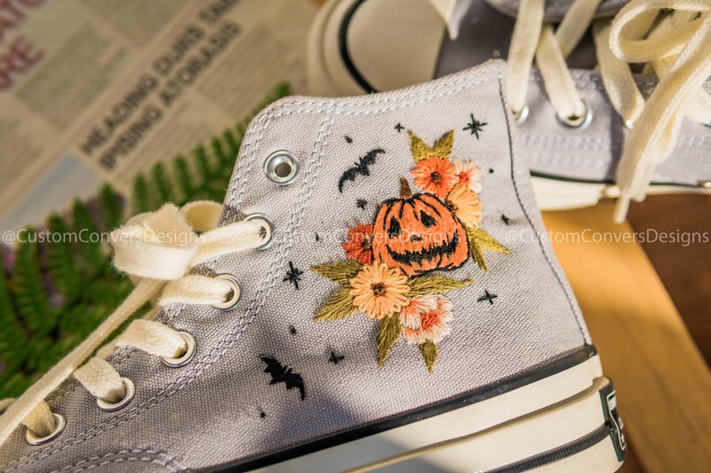 Converse High Tops Embroidered Sunflowers And Ghosts