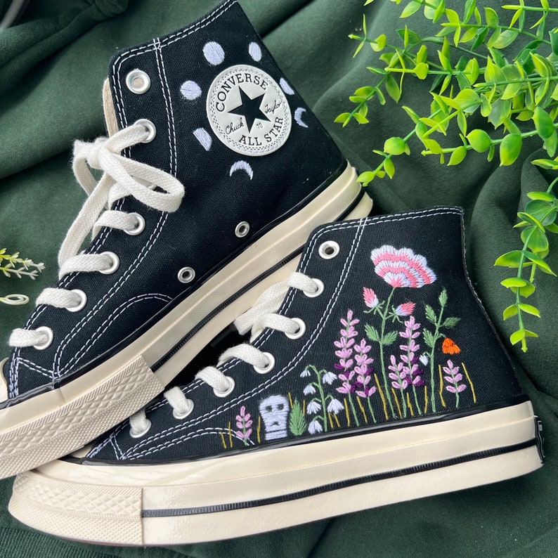 Lavender and Carnation Converse Embroidery