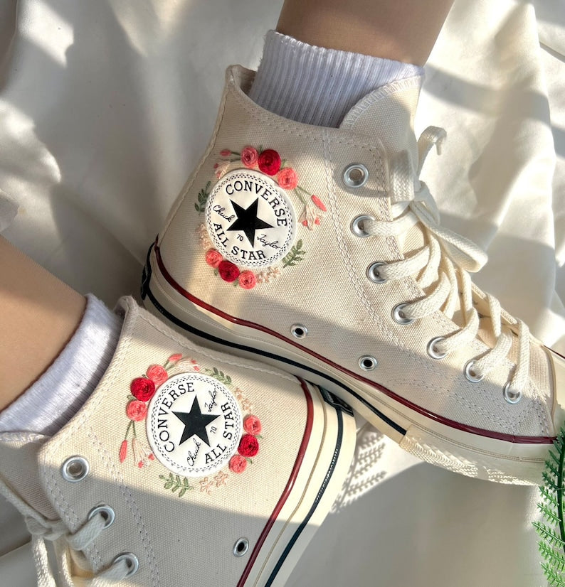 Pastel Rose Garden Converse Embroidery