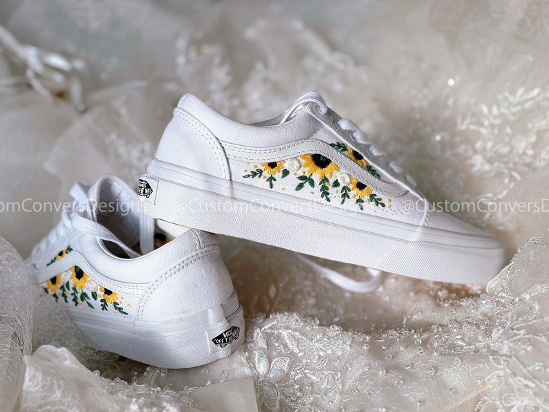 Embroidered Vans Colorful Sunflower Garden