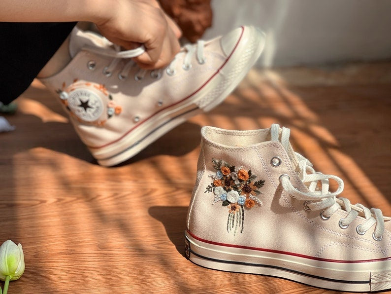 Orange & White Bouquet Converse Embroidery