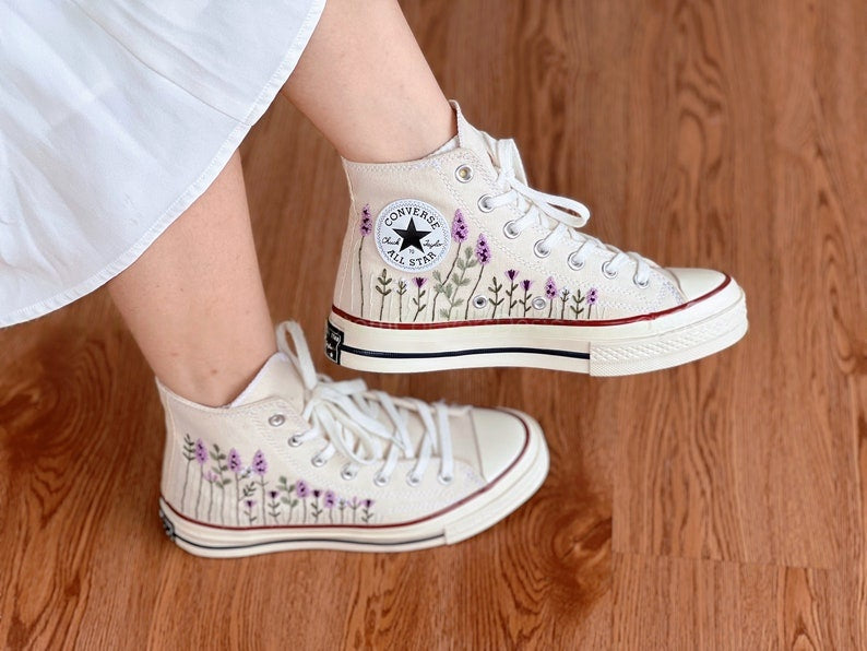 Lavender Field Converse Embroidery