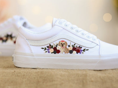 Custom Vans Embroidered Pets and Flowers Sneakers