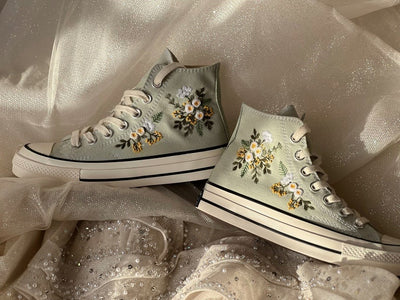 White and Yellow Flower Converse Embroidery